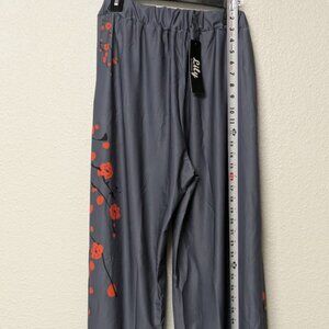 LILY Women's Gray and Orange Cherry Blossom Floral Pocket Harem Pants - L/12-14